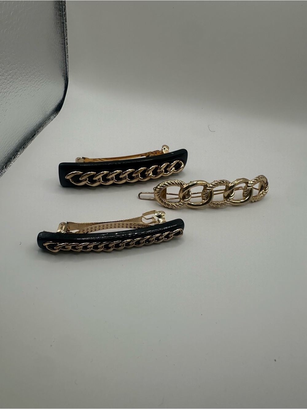 Zara Gold Chain Accent Black Hair Clips - Women Accessories